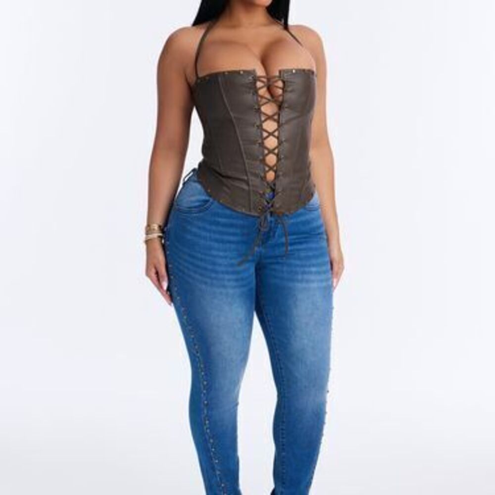 What A Stud Embellished Skinny Jeans - Medium Wash - 13